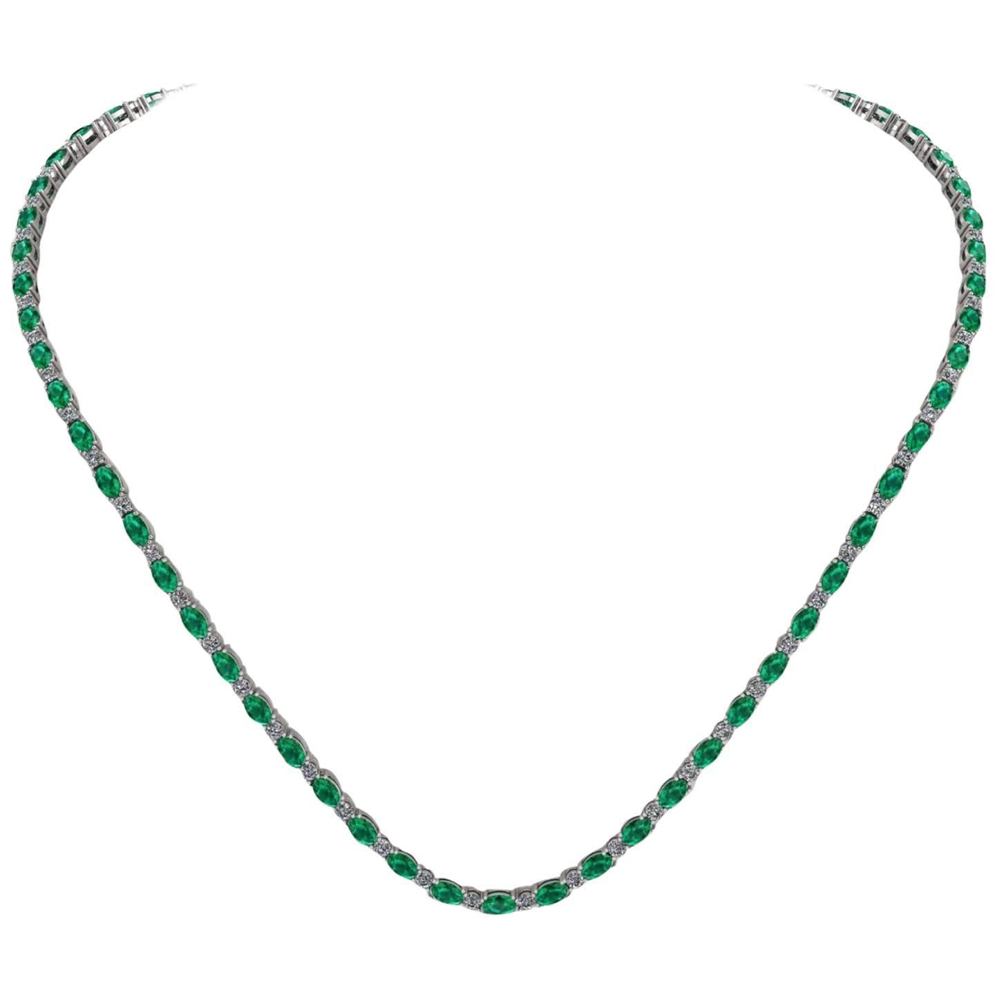Emerald Diamond Tennis Necklace by Juliette Wooten Yellow Gold For Sale