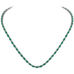 Antique Emerald Diamond Tennis Necklace by Juliette Wooten Yellow Gold