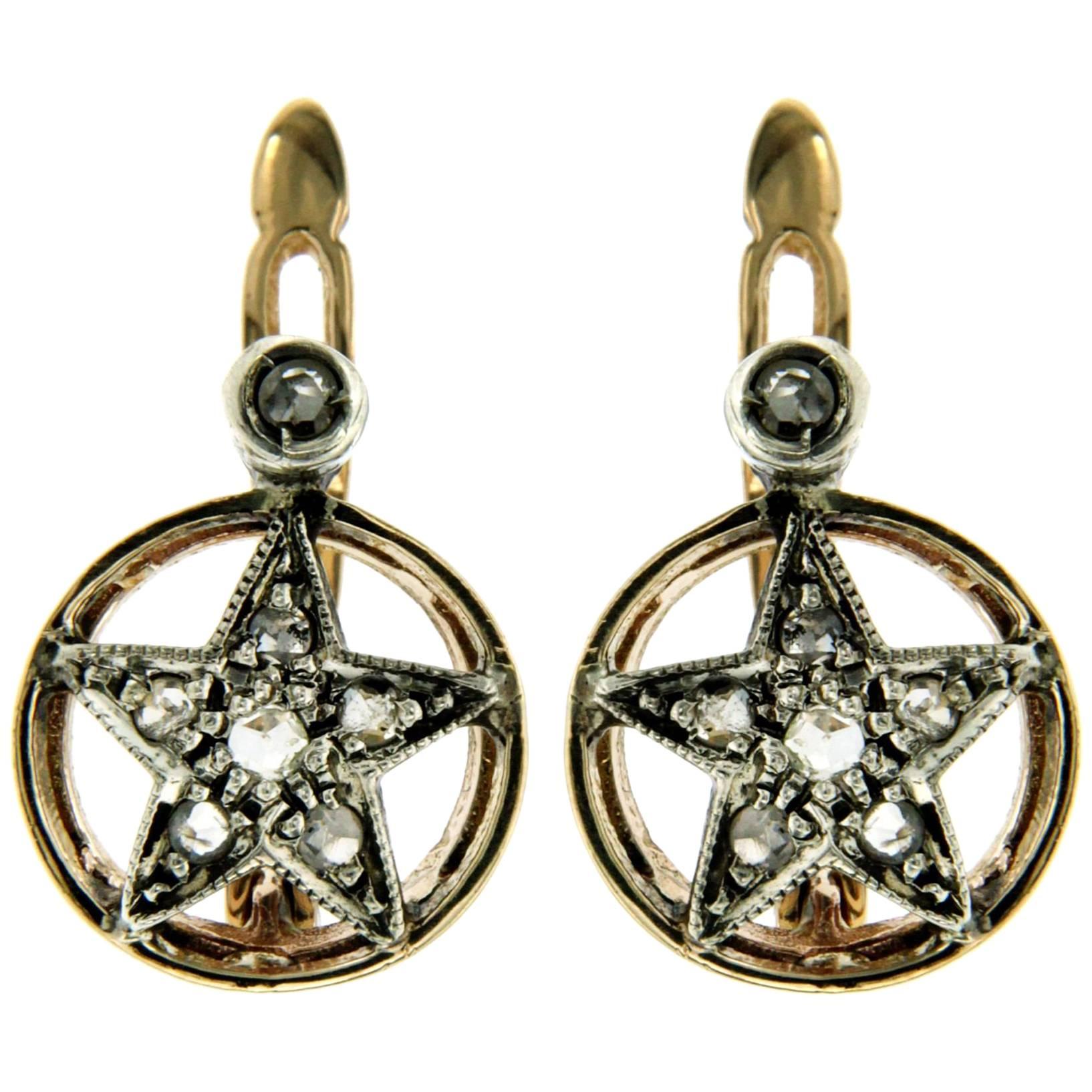 Antique Diamond Gold Star Earrings