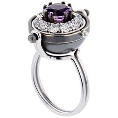 Elie Top Bague Sirius Or, Amethyste, Diamants