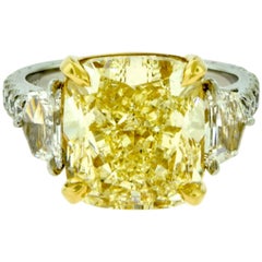 Fancy Yellow Cushion Cut Diamond Platinum Engagement Ring with GIA Report