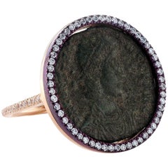1884 Collection Ancient Roman Coin Rose Gold Diamond and Purple Titanium Ring
