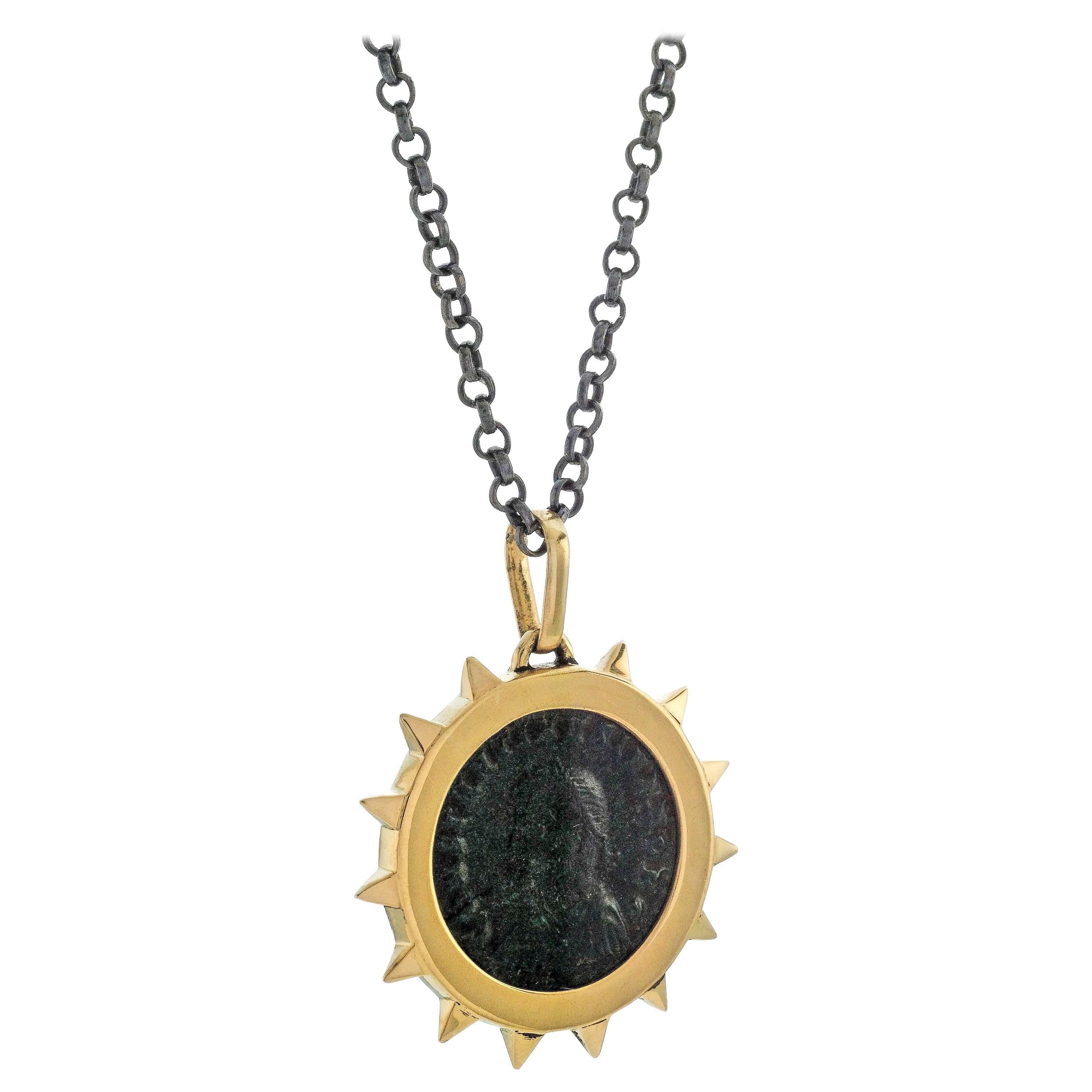 1884 Collection Ancient Roman Coin Gold Pendant Necklace Chain For Sale