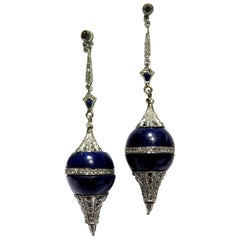 Diamond Lapis Platinum Pendulum Design Post Drop Earrings