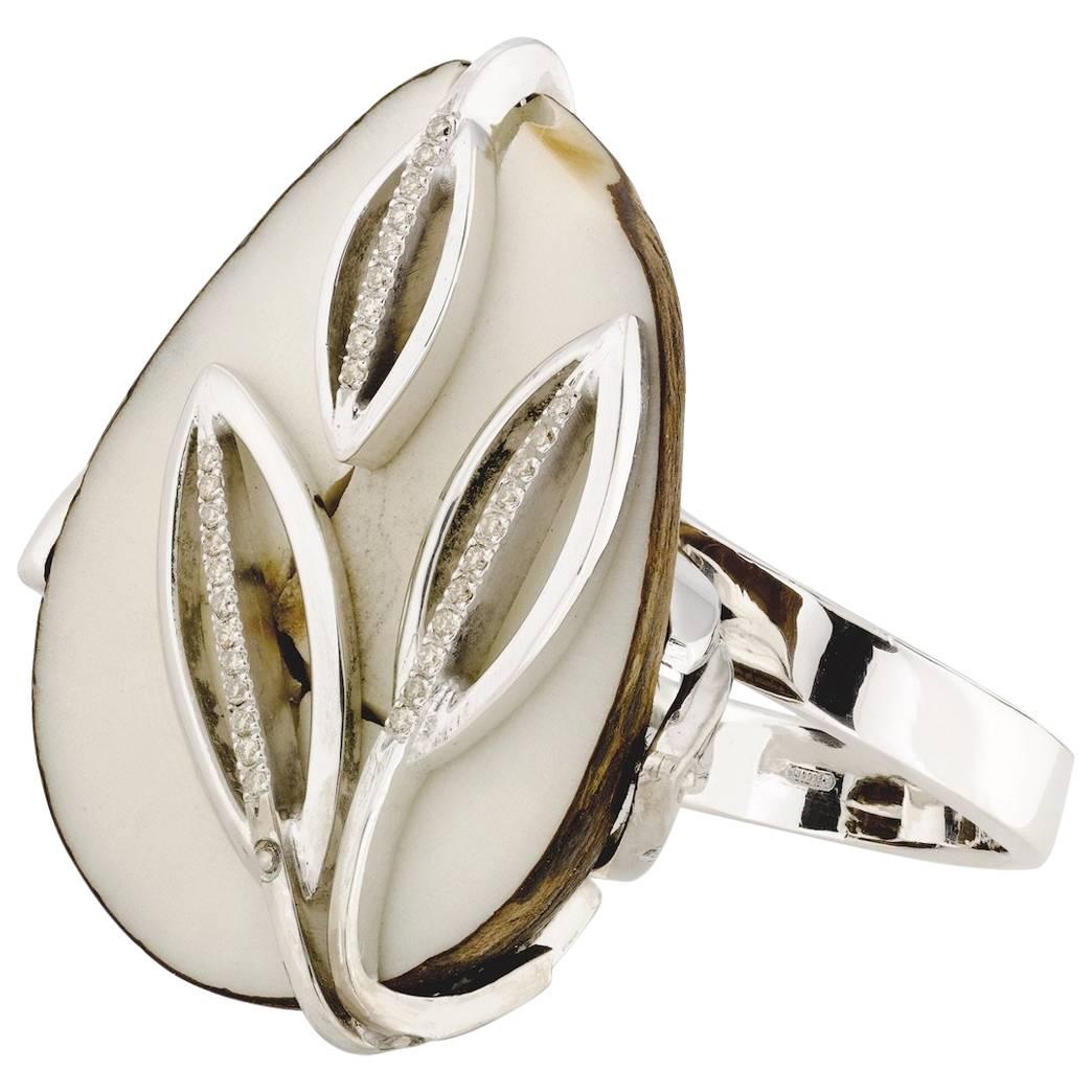 1884 Collection Sterling Silver Cognac Diamond Tagua Seed Cocktail Ring For Sale