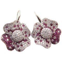 Exquisite Valente "Eden" Diamond Ruby Moveable Flower White Gold Earrings 2