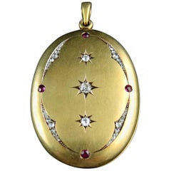 Antique Locket with a Mirror Set with Diamonds and Rubies, 19th Century