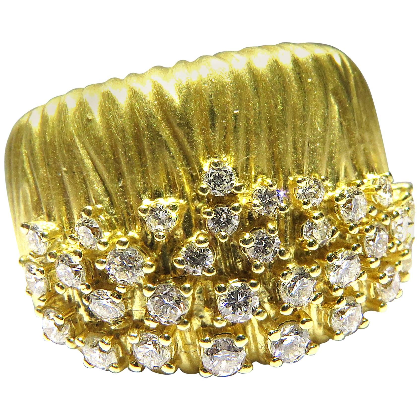 Romantic Sonia B. Wide Gold Diamond Band Ring For Sale
