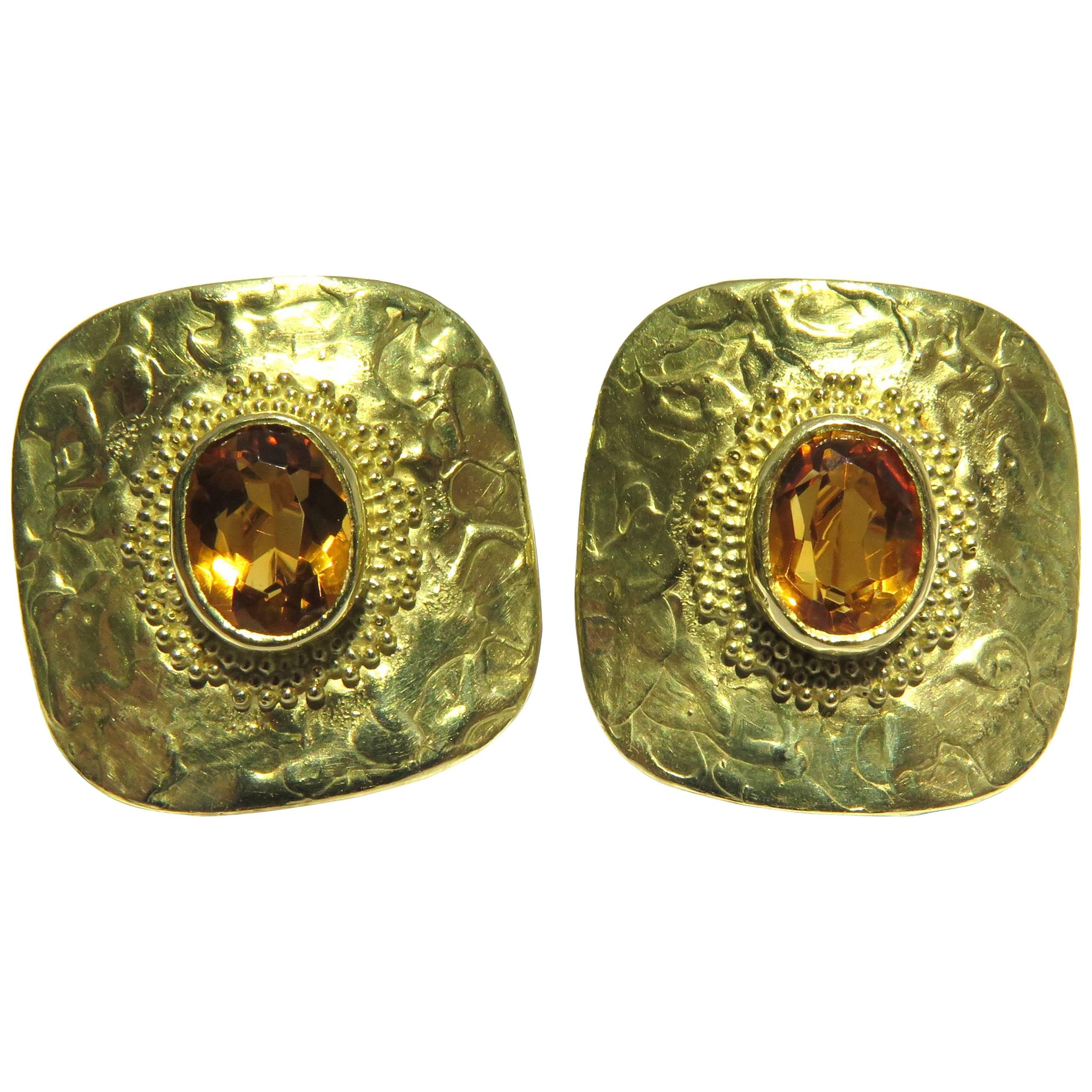  Ed Wiener Gold Topaz Etruscan Design Earrings For Sale