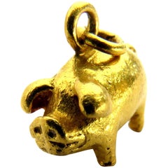 Adorable 22 Karat Gold Pig Charm Pendant