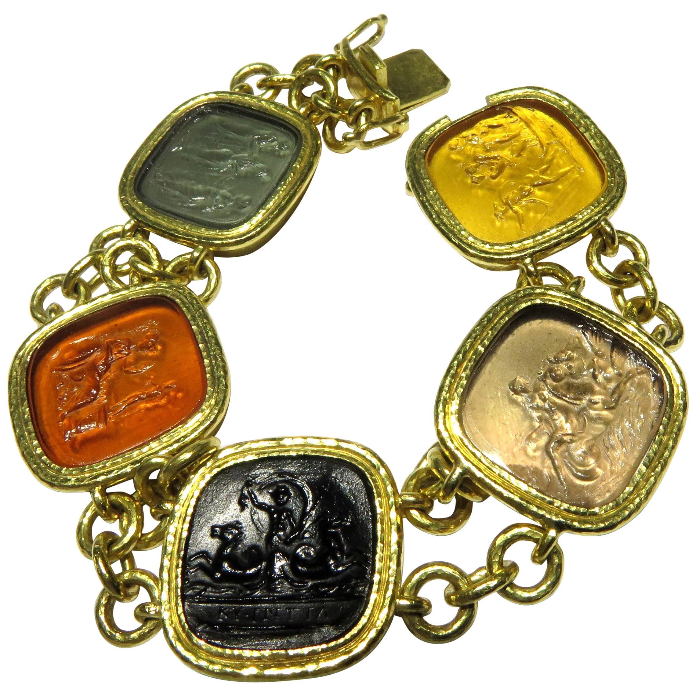 Classic Elizabeth Locke Venetian Glass Intaglio Large Gold Bracelet