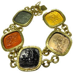 Classic Elizabeth Locke Venetian Glass Intaglio Large Gold Bracelet