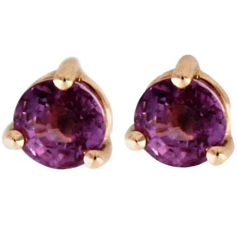 Jona Natural Purple Burmese Spinel 18 Karat Yellow Gold Stud Earrings