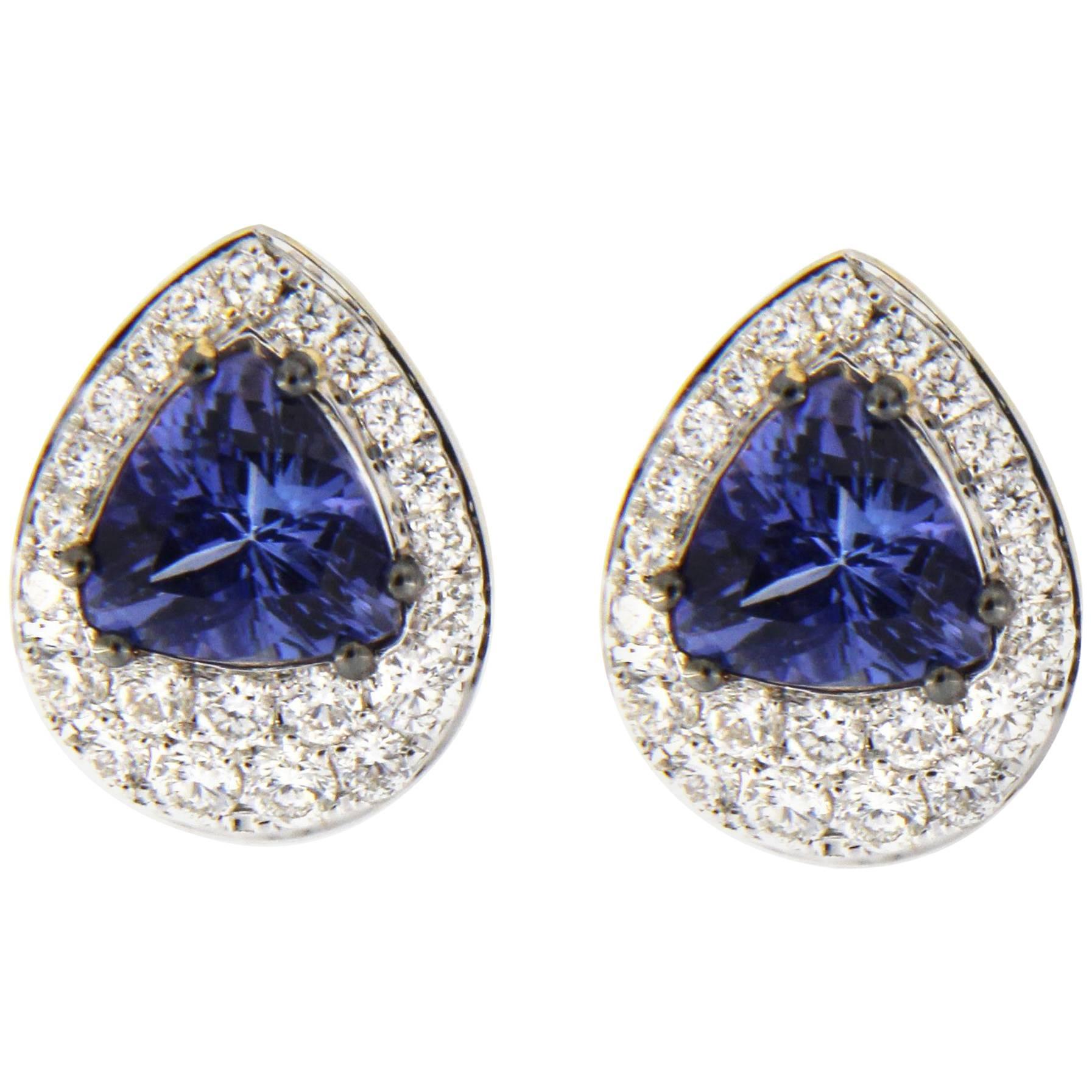 Jona Tanzanite 18k Gold White Diamond Stud Earrings