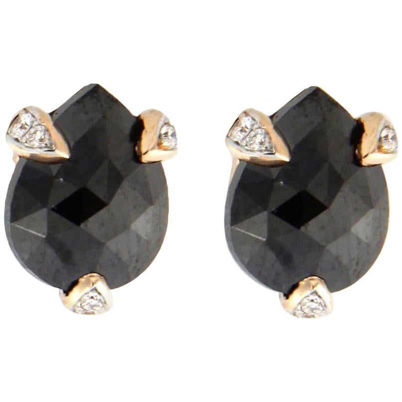 Jona Black Diamond Pink Gold Stud Earrings