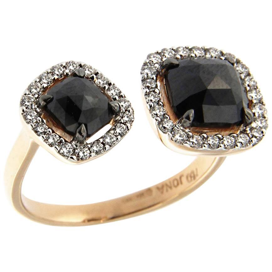 Jona Black Diamond White Diamond 18 Karat Gold Halo Ring