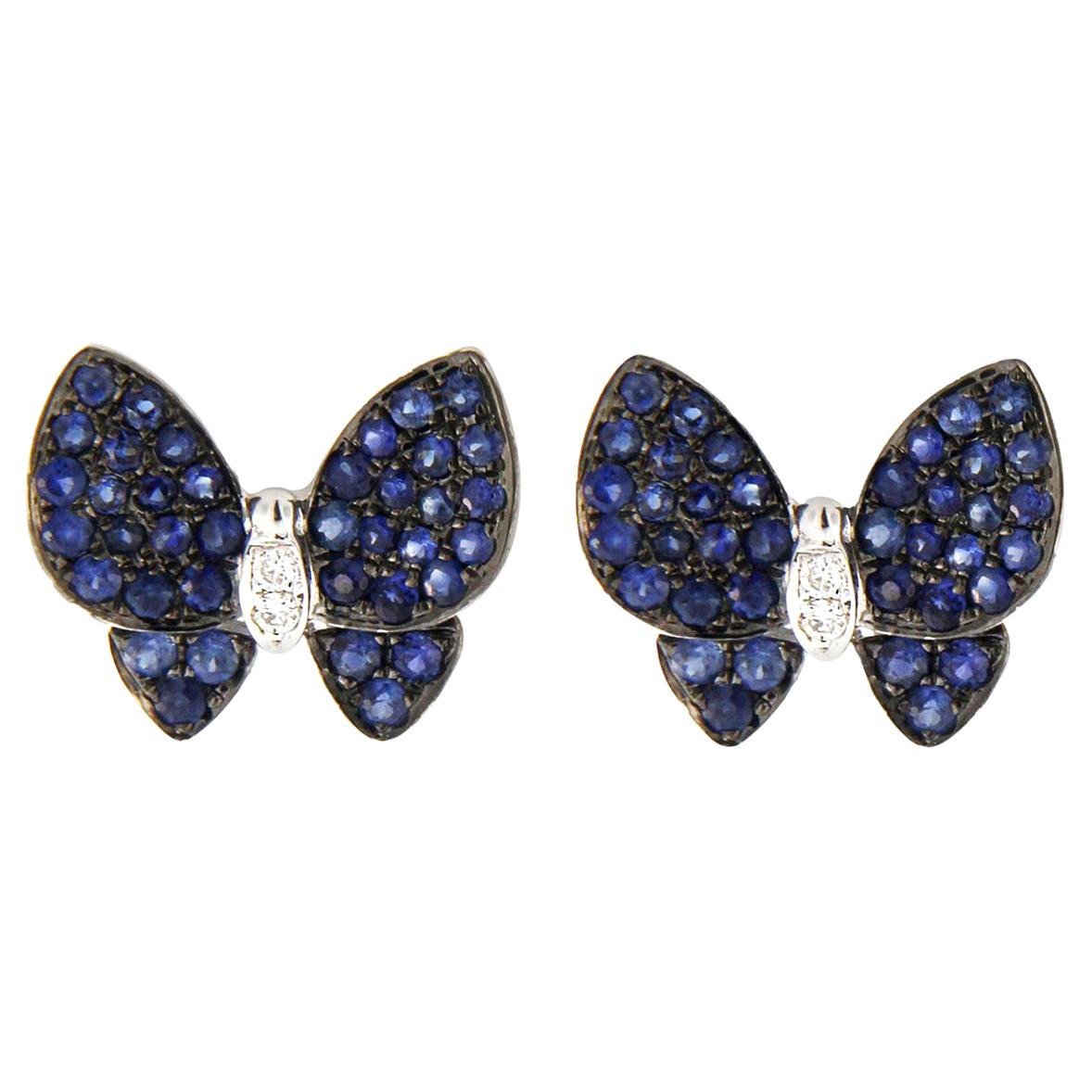 Jona Blue Sapphire White Diamond 18 Karat White Gold Butterfly Earrings