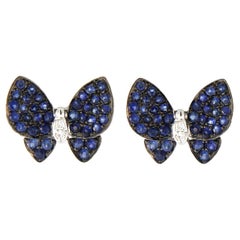 Jona Blue Sapphire White Diamond 18 Karat White Gold Butterfly Earrings