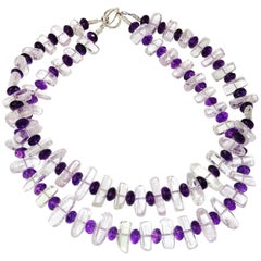 Striking Double Strand Necklace of Transparent Kunzite Rods and Amethyst Rondels 12