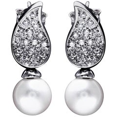 Diamond and Pearl Dangle Stud Earrings