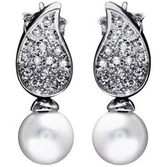 Diamond and Pearl Dangle Stud Earrings 6