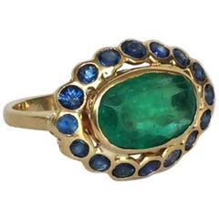 Emerald Sapphire Gold Pinky Ring by Marina J