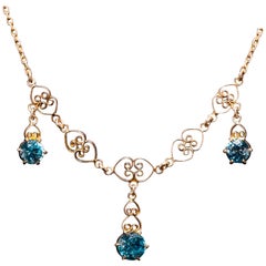 Vintage Mid-Century Blue Zircon Filigree Necklace