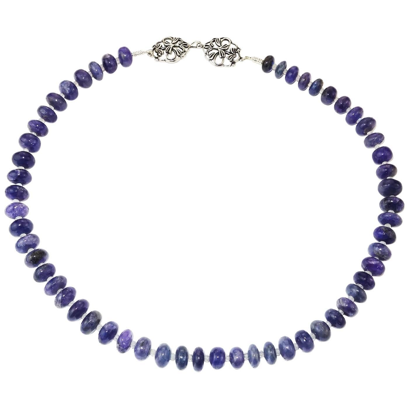 Gorgeous Translucent Tanzanite Rondel Necklace with Sterling Silver Clasp