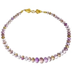 Graduated Rondels of Rose of France Amethyst Necklace with 18Kt Gold Clasp