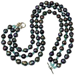 Gemjunky Collier à trois rangs de perles bleues/vertes avec apatite
