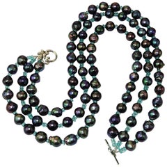 Gemjunky Triple Strand Blue/Green Pearls with Apatite Necklace