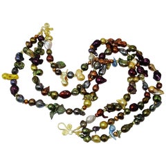 Triple Strand Multi-Color  Pearl Necklace