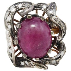 8.40 ct Ruby, 0.22 ct Diamonds Rose Gold and Silver Fashion Retrò Ring