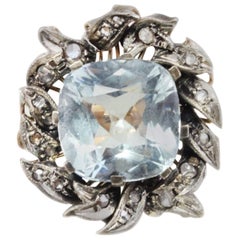 Retro Aquamarine and Diamonds Fashion Gold  Ring
