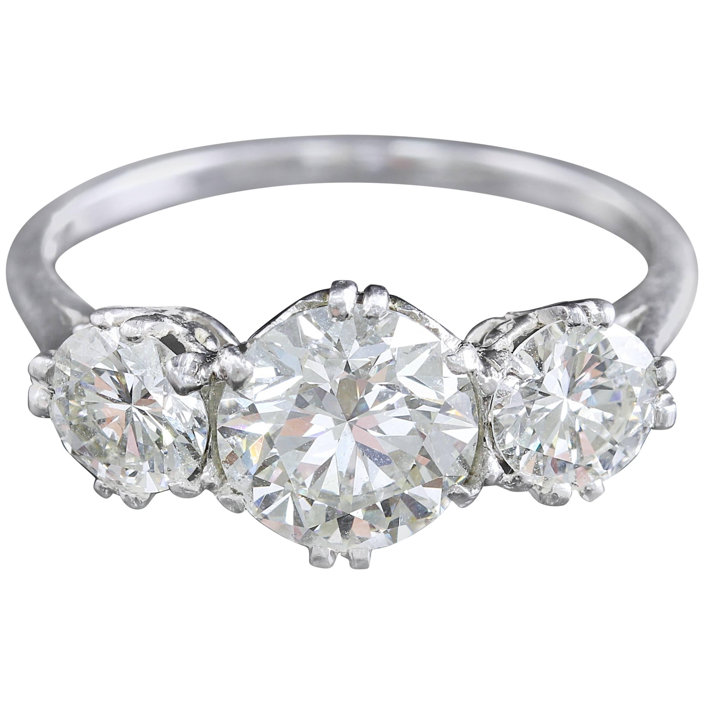 Platinum Edwardian Diamond Trilogy Ring 2.76 Carat Total