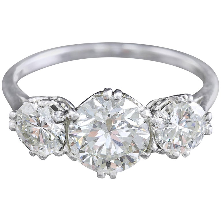 Platinum Edwardian Diamond Trilogy Ring 2.76 Carat Total at 1stDibs