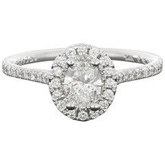 Martin Flyer Colorless Oval Diamond GIA Certified Gold Halo Engagement Ring