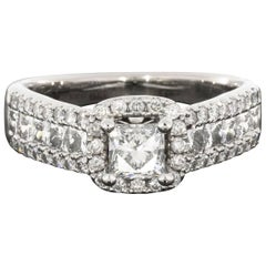 Colorless Leo Princess Diamond White Gold Halo Engagement Ring