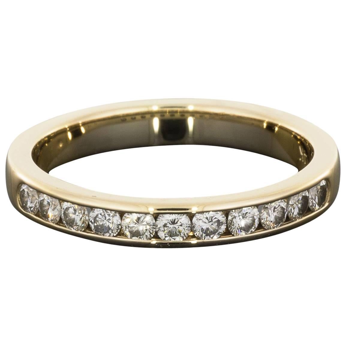 Round Brilliant Diamond Yellow Gold Channel Wedding Band Stack Ring