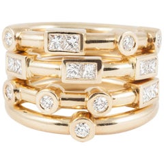 18K Yellow Gold "LOVE" Stacking Rings with Premium Cut F Color Diamond