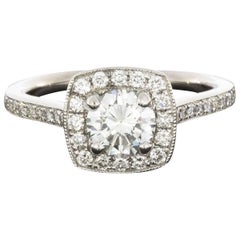 Round Diamond Cushion Halo White Gold Engagement Ring