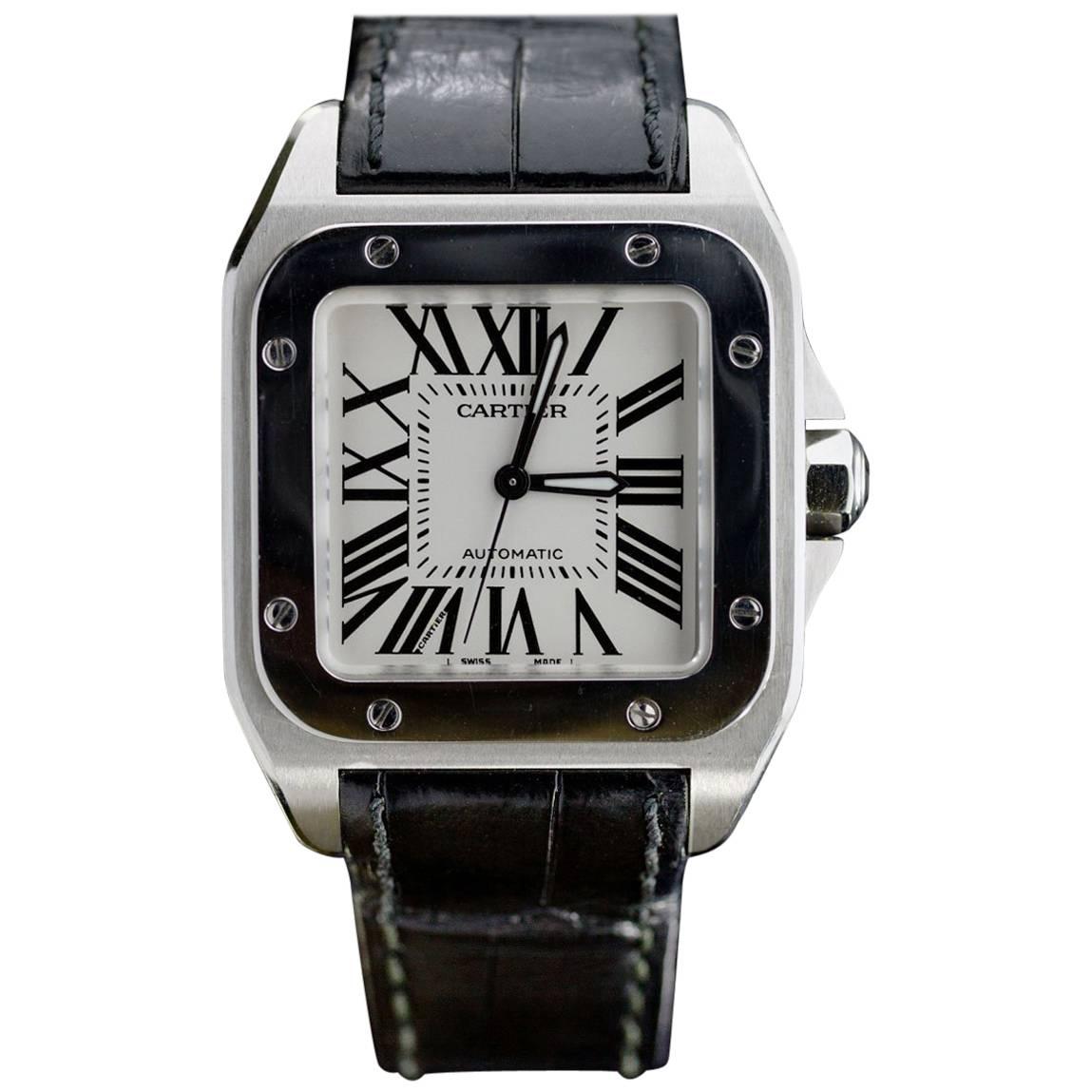 Cartier Stainless Steel Santos 100 Mid-Size Automatic Wristwatch For Sale