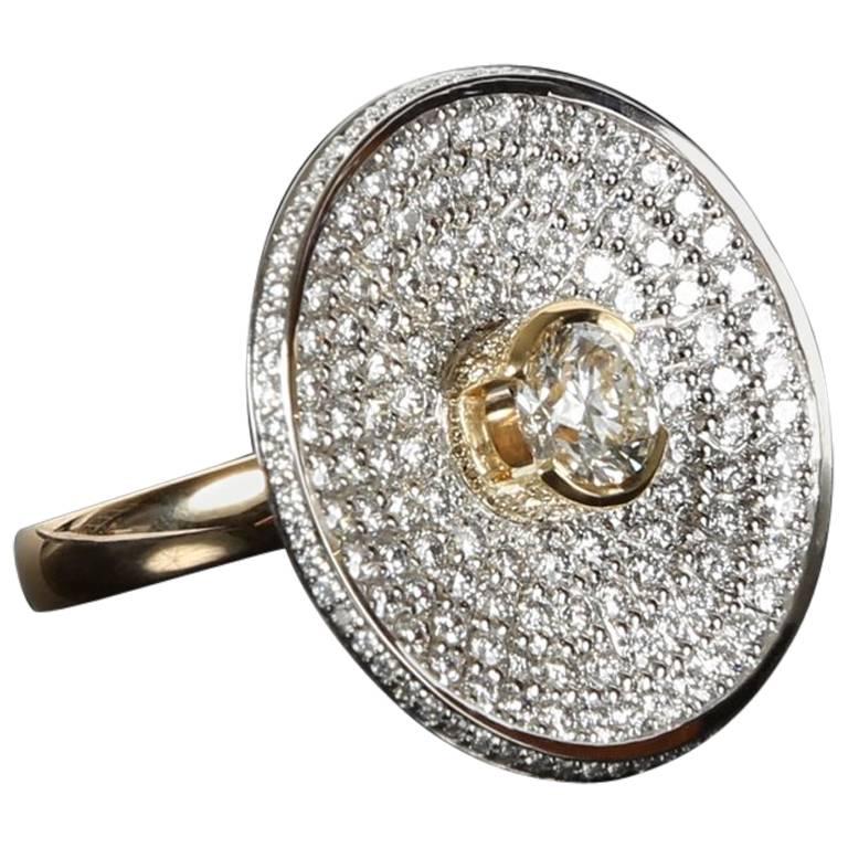 Greg Holland Platinum Diamond and Gold Cocktail Ring For Sale