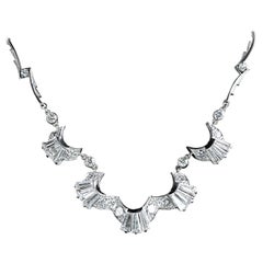 Antique Art Deco Platinum Diamond Necklace 5 Carat of Baguette Diamonds