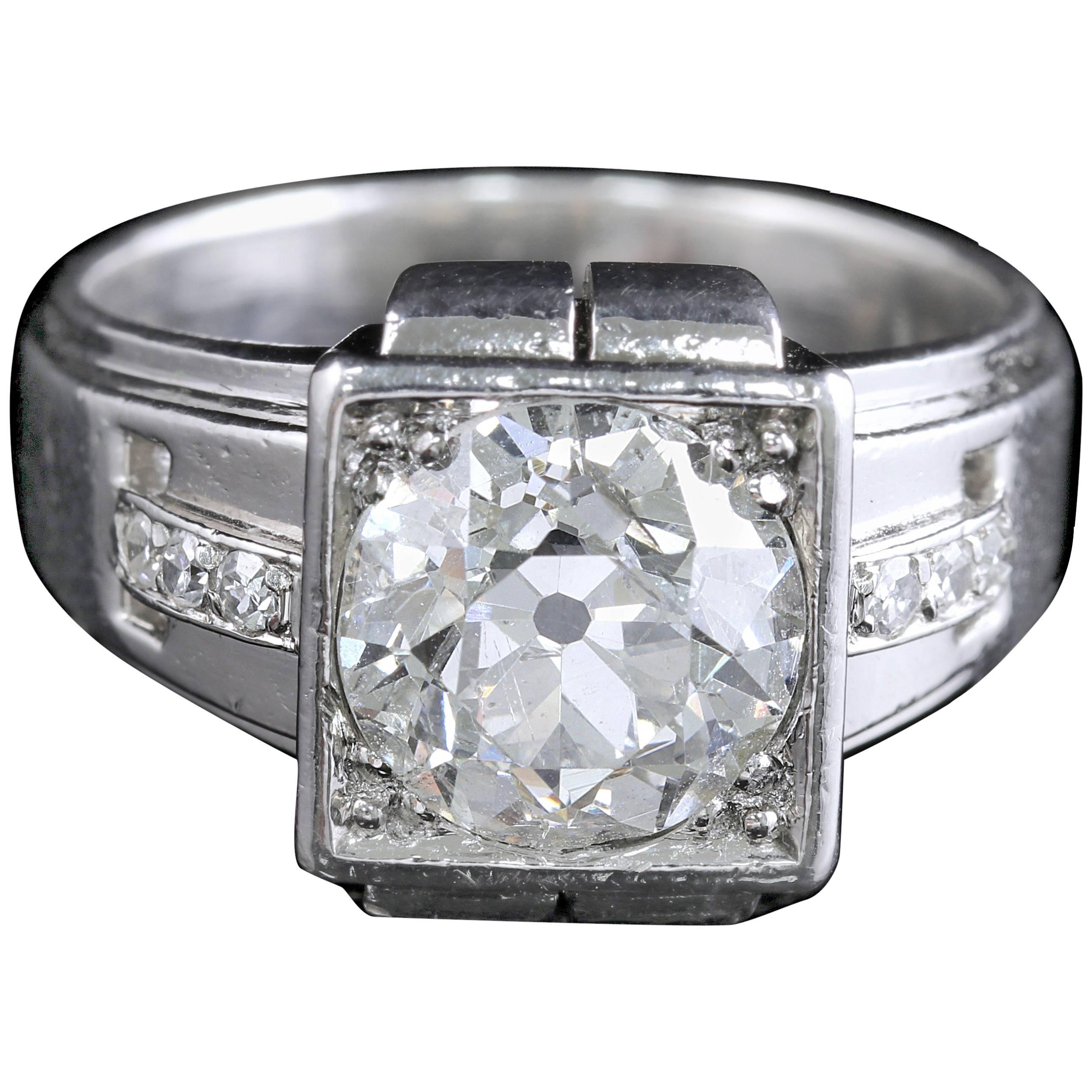 French Art Deco Platinum Diamond Ring 2.04 Carat