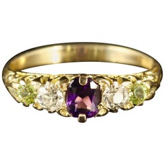 Antique Suffragette Ring 18 Carat Gold Amethyst Peridot Diamond Circa 1900