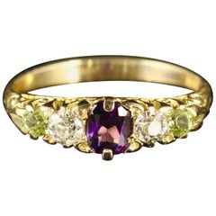 Antique Suffragette Ring 18 Carat Gold Amethyst Peridot Diamond 9