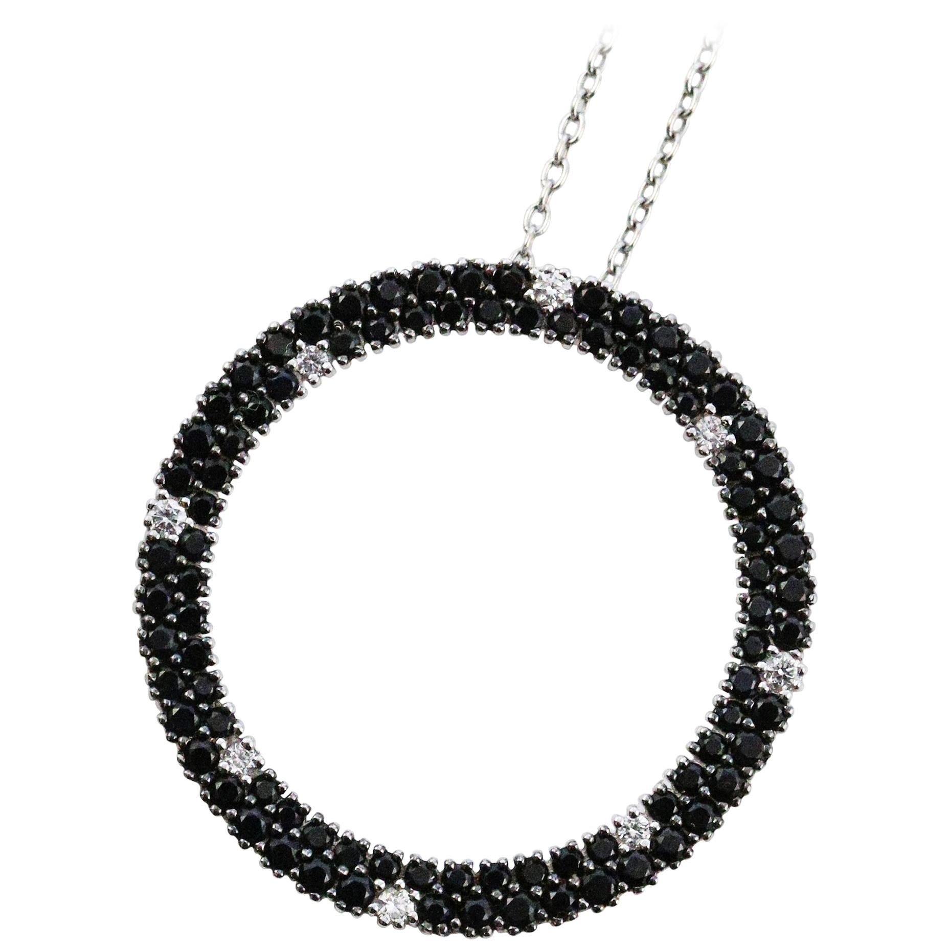 Roberto Coin Fantasia Round Diamond and Black Sapphire Pendant