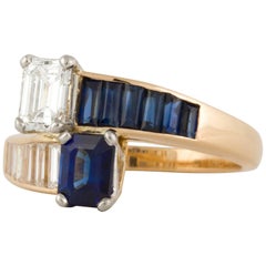 Oscar Heyman Bypass Diamond and Sapphire Ring in 18K Gold