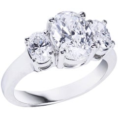 GIA Certified Oval Cut Diamond Platinum Three-Stone Engagement Ring 5